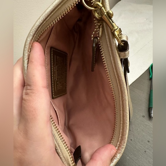 Coach-Pale Metallic Gold Laser etched Logo Clutch Wristlet - Picture 8 of 9